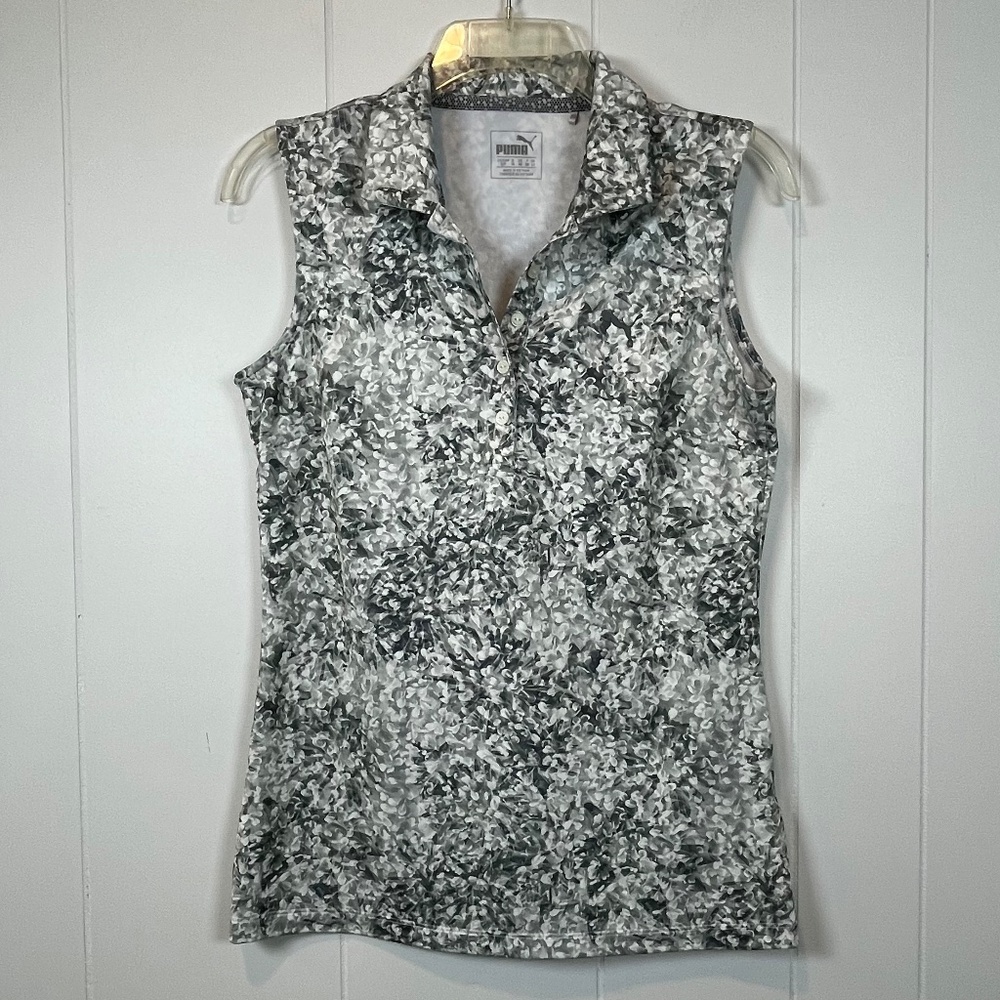 Women's PUMA Sleeveless Collared Button Placket Golf Pickleball Tennis Shirt EUC